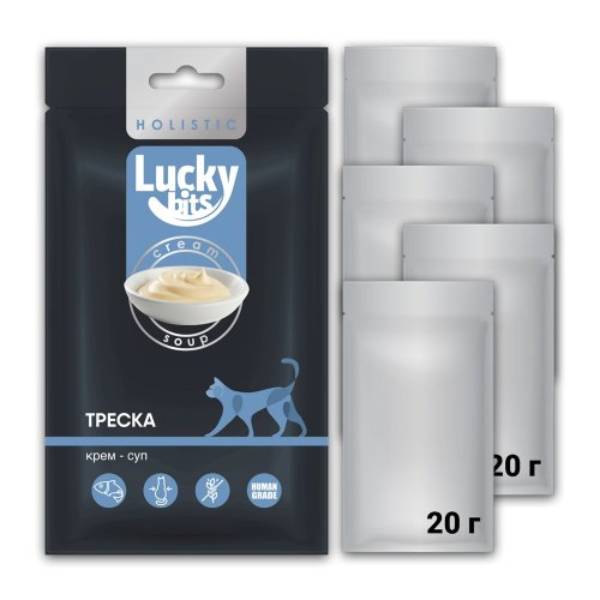 Lucky bits лакомство ля кошек крем-суп из филе трески 5х20 г